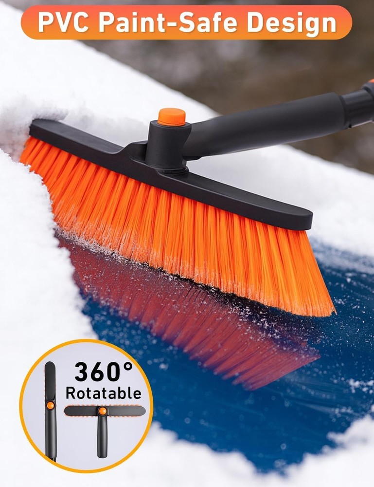 Compact 36” Snow Brush with Telescopic - 360° Rotating Ice Scraper
