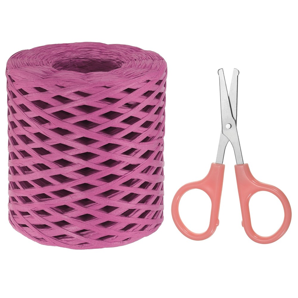 Raffia Ribbon, Natural Raffia String with Scissor, Rose Red, 218 Yards