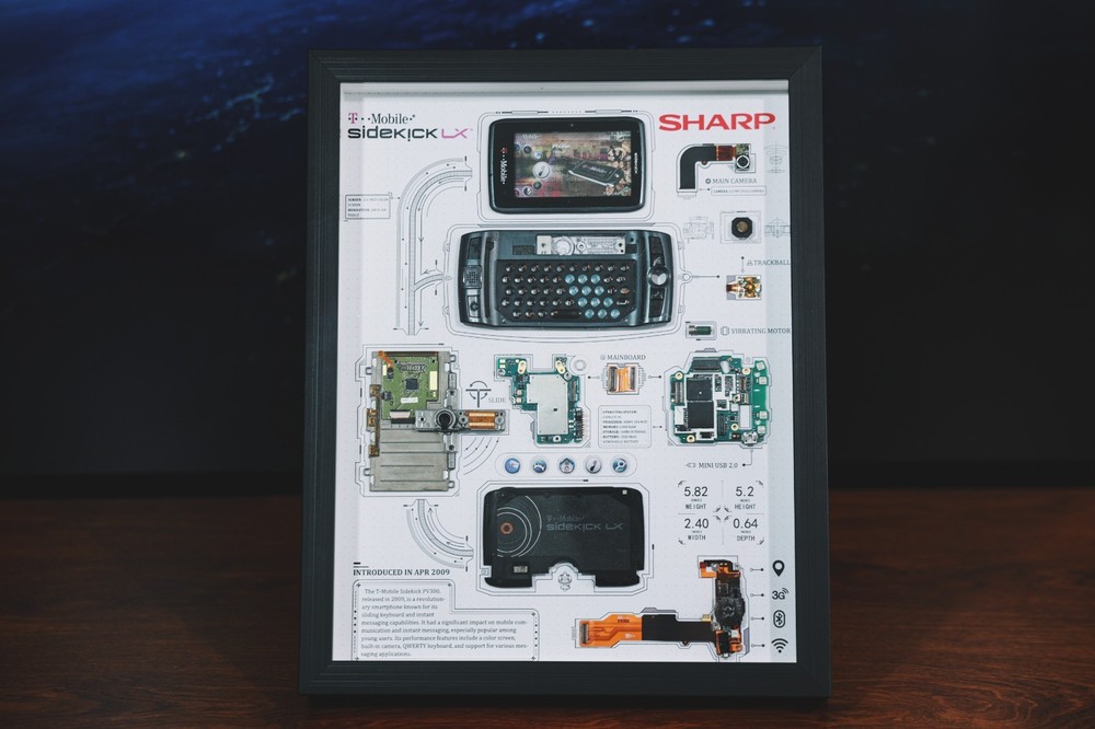 Disassembled T-Mobile Sidekick Phone Frame Art