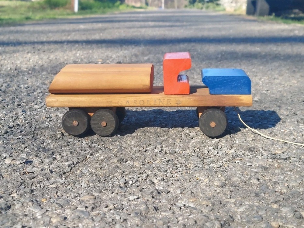 Vintage Wood Pull Gasoline Truck
