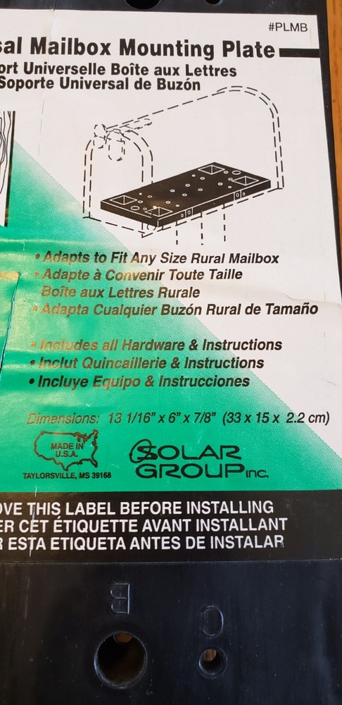Mailboxes Universal Mailbox Mounting Plate Board Bracket Black Plastic Solar Grp