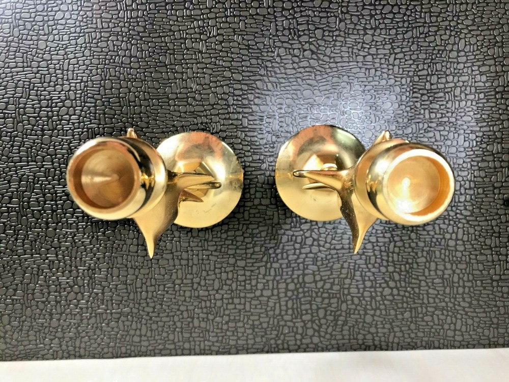 Set of 2 Solid Brass Dolphin Candle Holders *