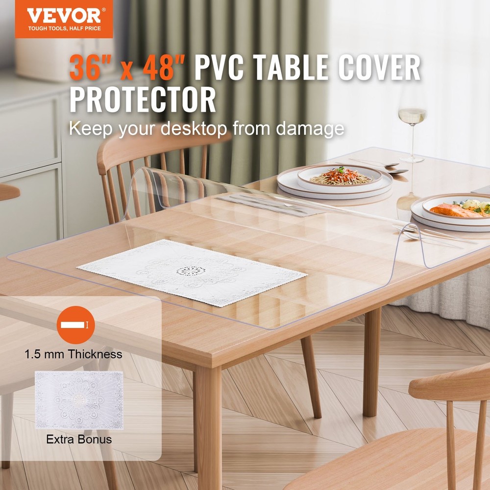 Plastic Table Cover 36 x 48 Inch 1.5 mm Thick Clear Table Protector Rectan