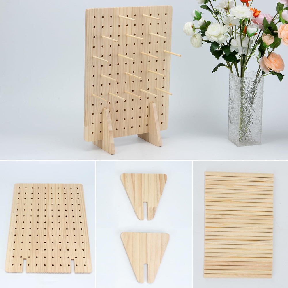 Rectangle Pegboard Display Stand with 25 Pcs Dowel Rods, Pegboard Rack, Keych...