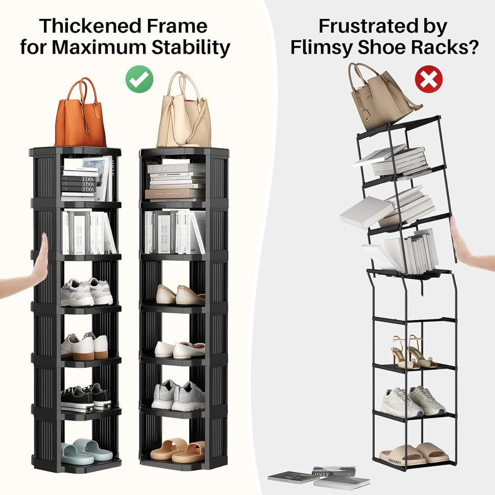 8-Tier Vertical Plastic Shoe Rack, Freestanding Stackable Storage Organizer for