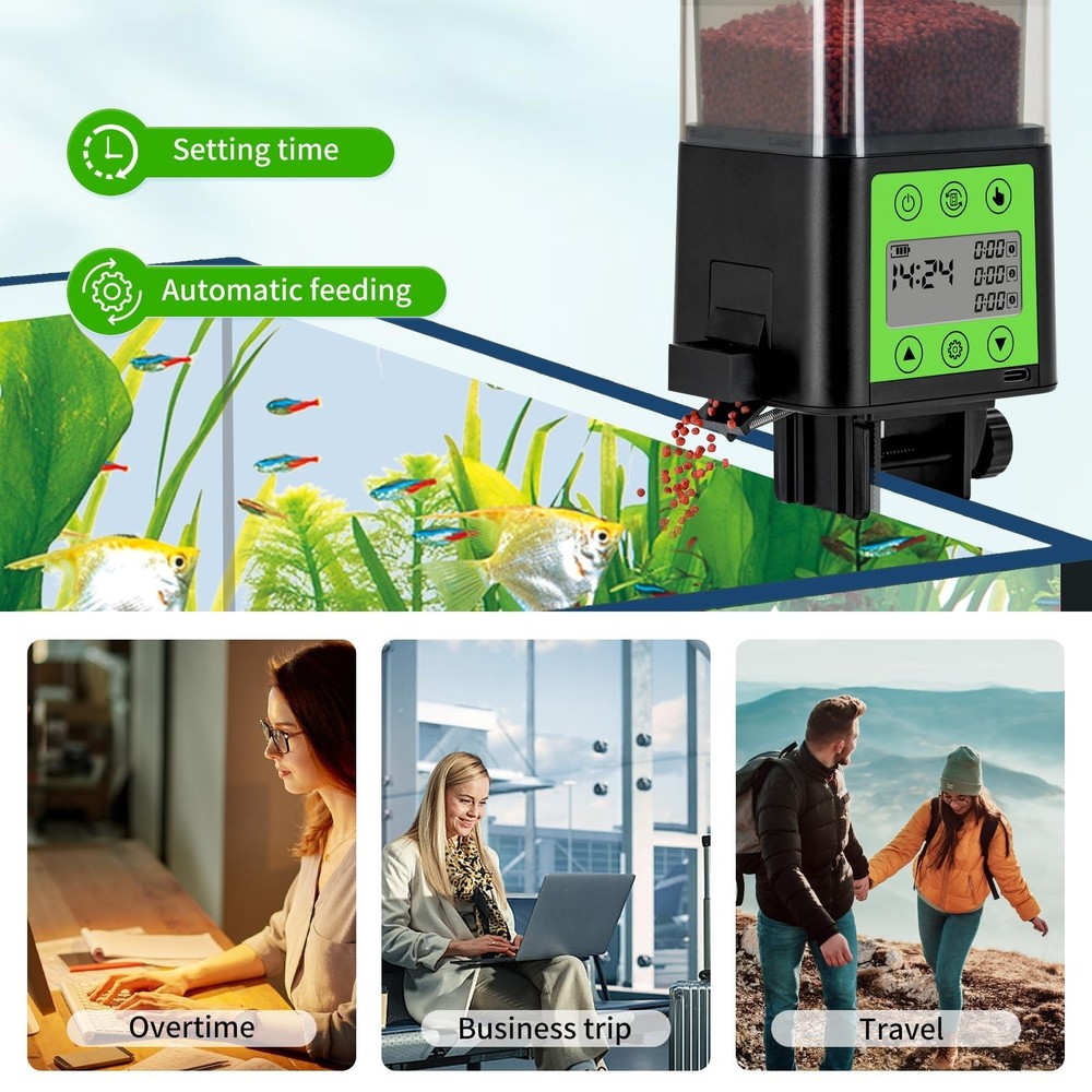 Automatic Fish Feeder for Aquarium with Timer, LCD Display 320ML Large Capaci...