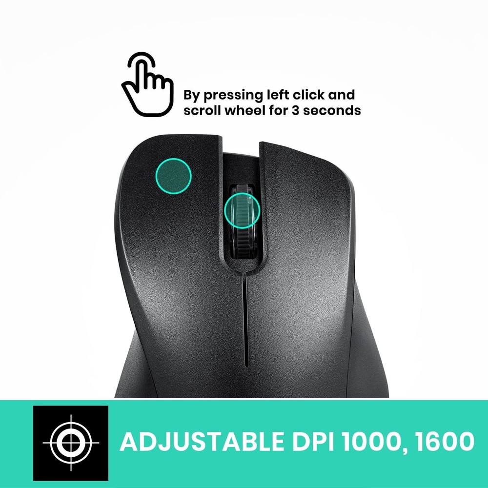 Perixx PERIMICE-621B Wireless Mouse - Silent Click with Ergo Design - Compati...