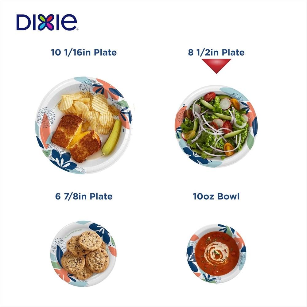 Dixie Medium Paper Plates, 8.5 Inch, 90 Count, 2X Stronger*, Microwave-Safe, Soa