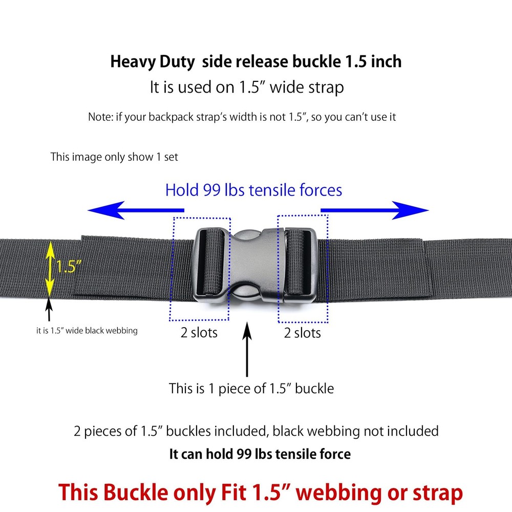 Side Release Buckle Clip, Durable Plastic Snap Clasp, Bag Strap Adjuster, Black