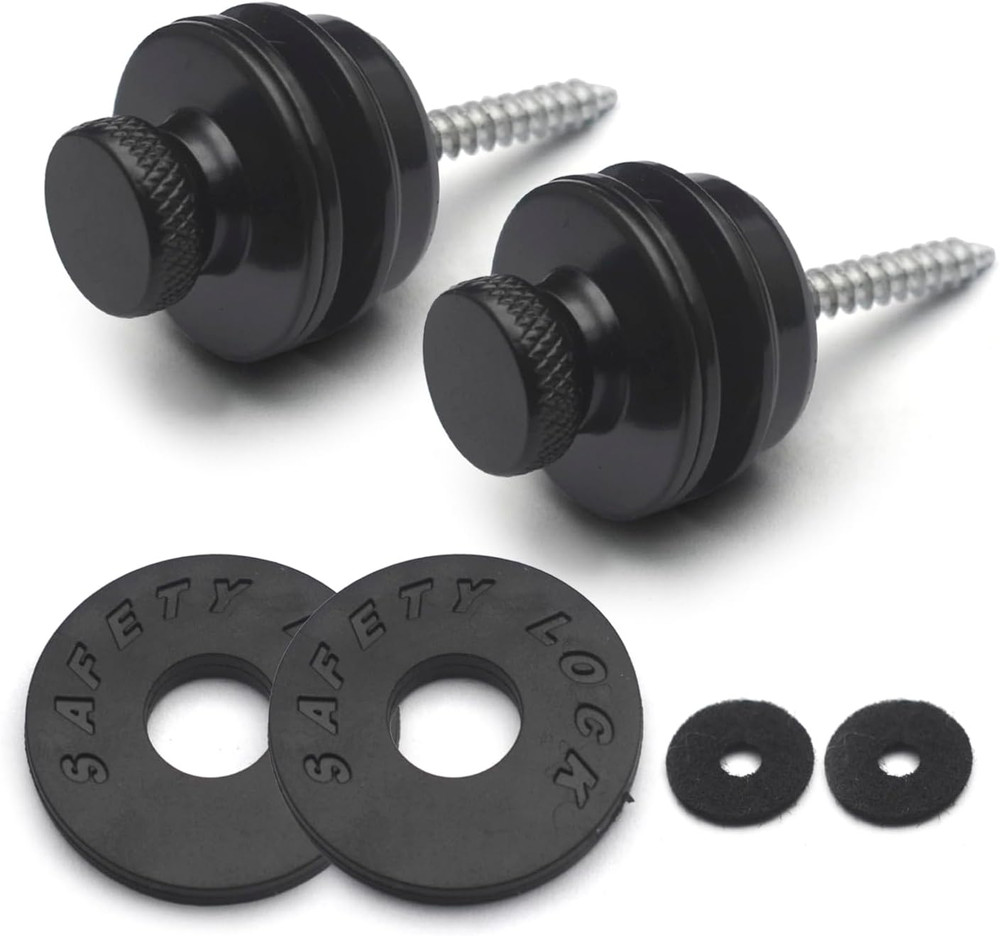 2PCS Black Guitar Strap Locks, Dual Design Strap Retainer System Black Rubber