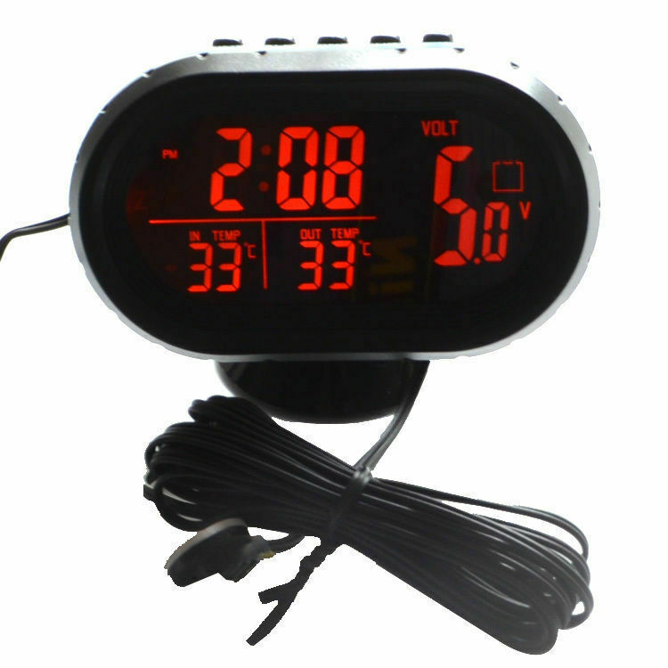 Dual Display LED Digital Car Clock Thermometer Temperature Voltmeter DC12/24V
