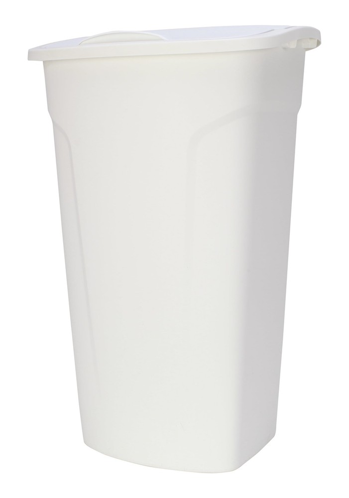 11 Gallon White Lift Top Kitchen Trash Can, Plastic