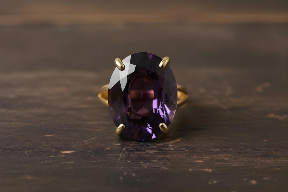 Amethyst Ring Anemone Jewelry 14k Gold Solid Handmade Oval Stone