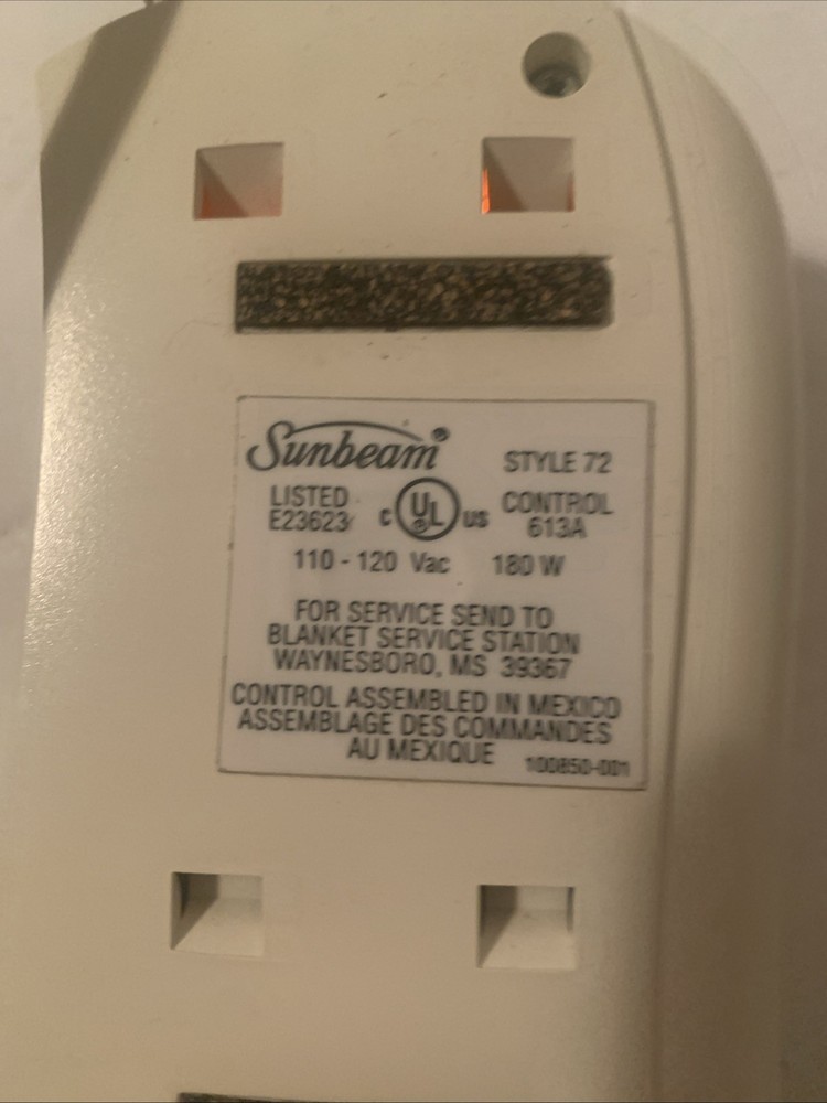 Sunbeam Style 72 Electric Heated Blanket Control 613A 2-prong Controller Tested