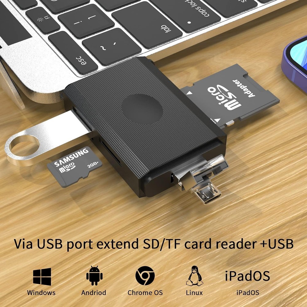 Versatile USB-C & Micro USB Memory Card Reader: Plug & Play Convenience