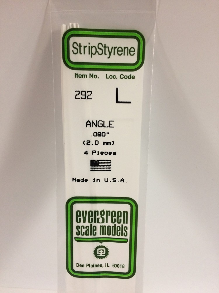 Evergreen Scale Models 14in Styrene Angles .080in .20cm pkg(4) 292