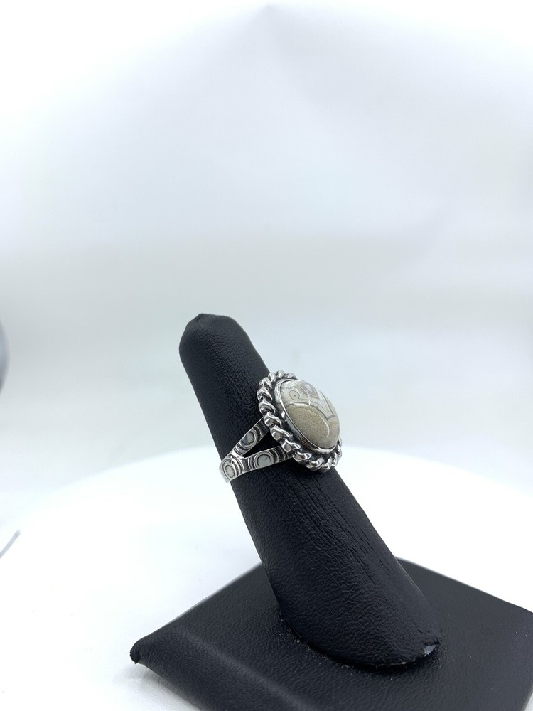 Sterling Silver White Agate Egg Ring Size 6 Handmade