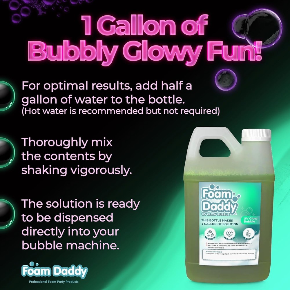 UV Glow Bubble Solution 1/2 Gallon – Safe Neon Bubbles for Black Light Parties