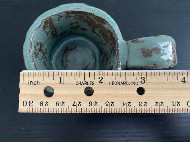 Pottery Handmade Candle Holder Handheld with Handle Rustic Blue Brown Small