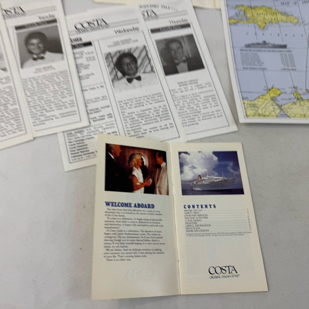 Costa Cruises M/S Carla Costa Welcome Aboard Kit Map Programs Menus 1980s