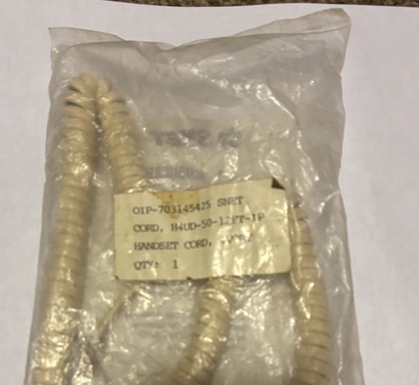 12 Ft Ivory Modular Spring Telephone Handset Cord