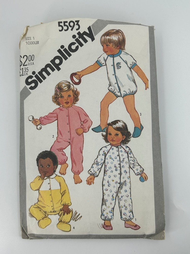 Simplicity 5593 Toddlers Pajamas Sewing Pattern Size 1 Vintage