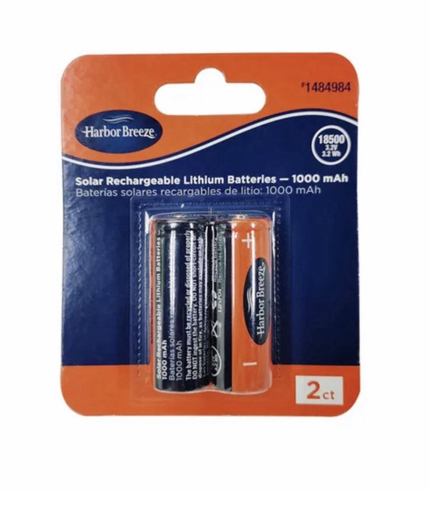 Harbor Breeze 1000mAh Solar Rechargeable 18500 3.2V Batteries