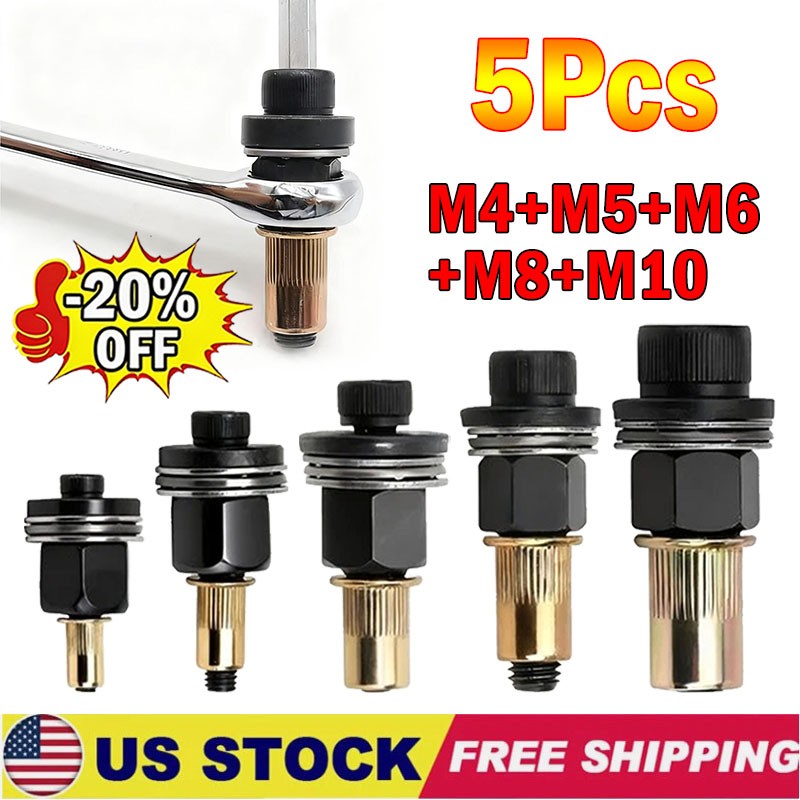5Pcs Manual Rivet Nut Tool Adapter Carbon Steel Flat Head Threaded Insert Nuts