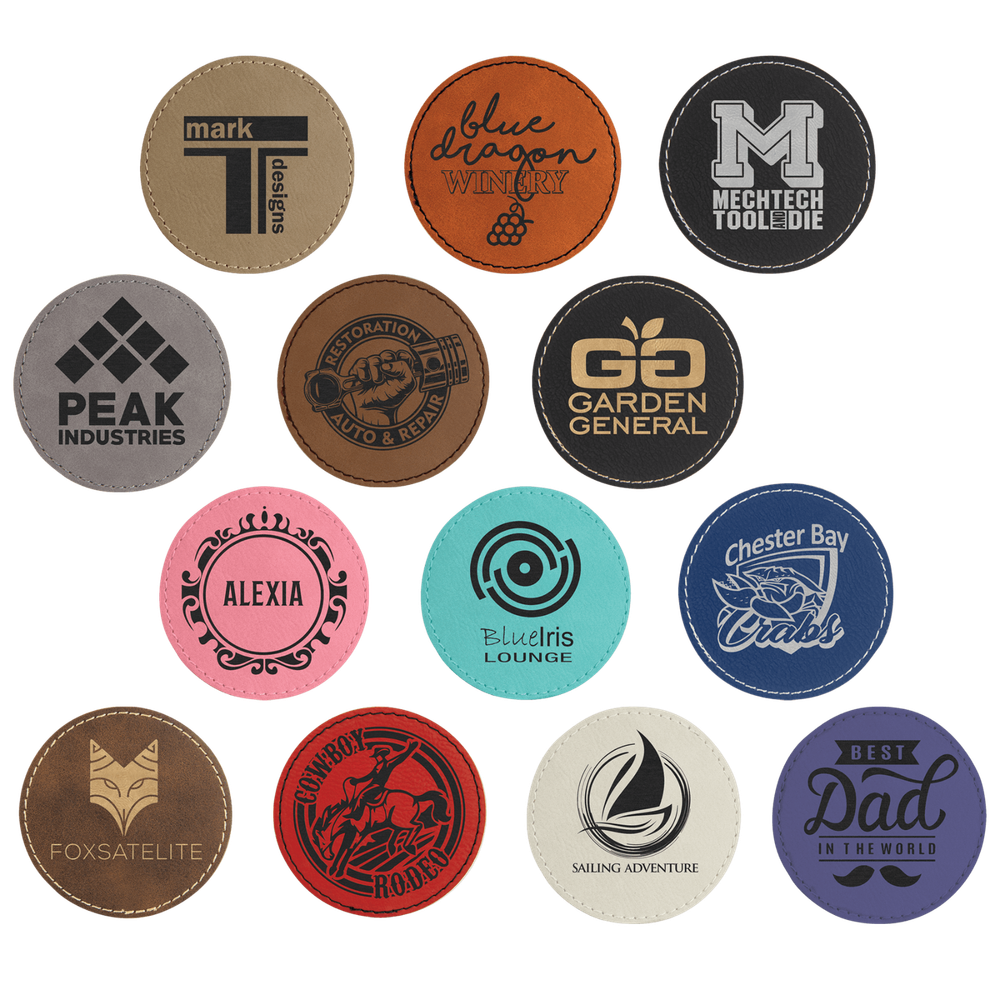 Blank Leather Hat Patches, 10 Pack, Round Laserable Leatherette with Adhesive