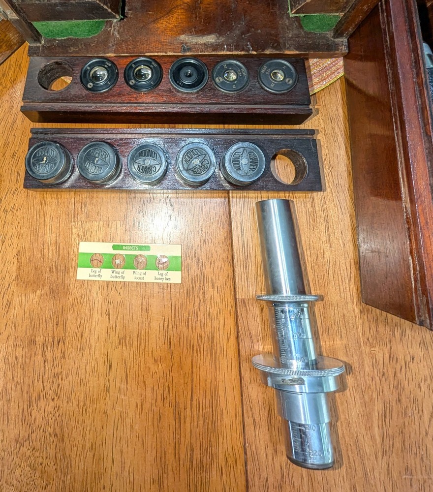 Antique C BAKER London Precision Microscope Complete Set Binocular NICE Loaded