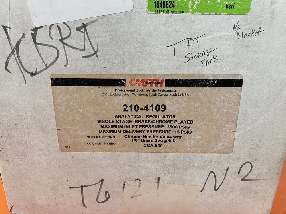 Smith Analytical Regulator Single Stage 3500PSI 1/8” 210-4109