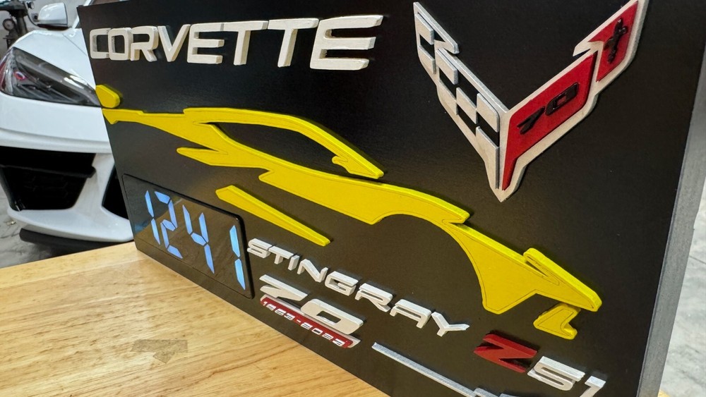 Customized Corvette C8 Clock: Laser-Cut, 3D For Garage, Man Cave, or Office