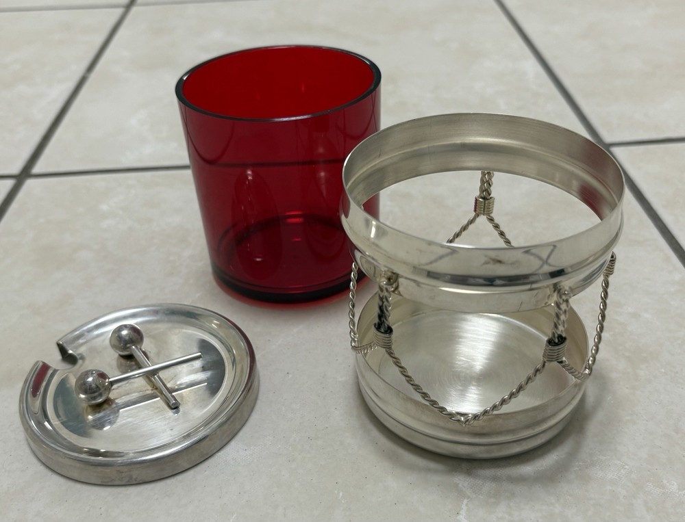 FB Rogers Silver Plate Snare Drum Condiment Red Jar