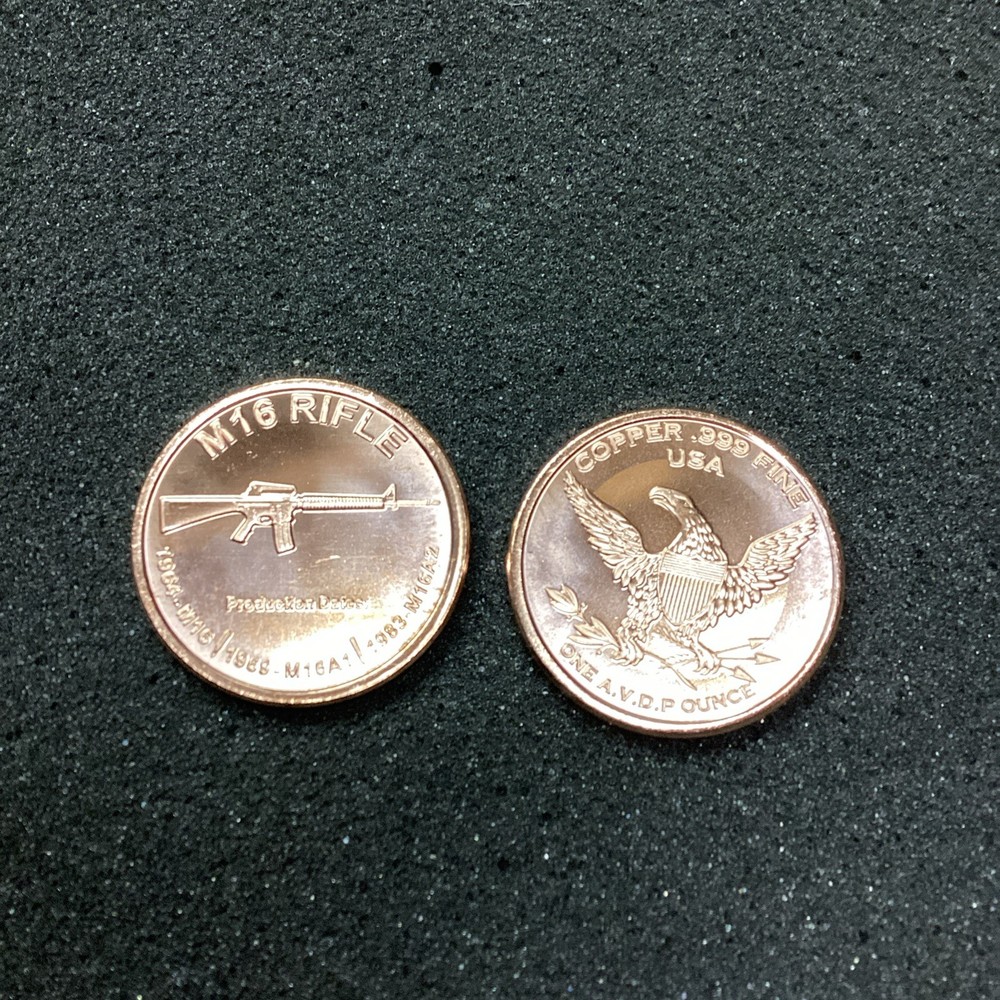 1 oz Copper Round - M16 designed .999 fine copper eagle