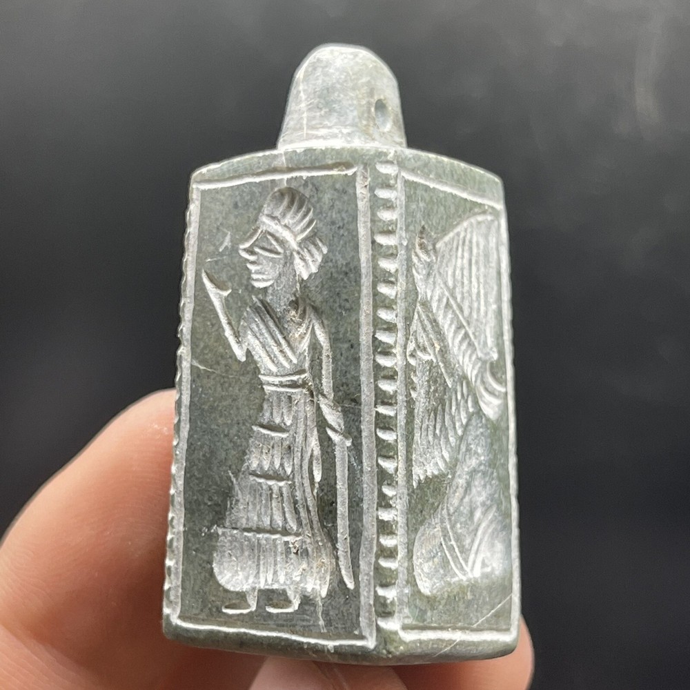 Unique Ancient Bactrian Kingdom Old Jasper Seal Stamp Pendant With Impression￼