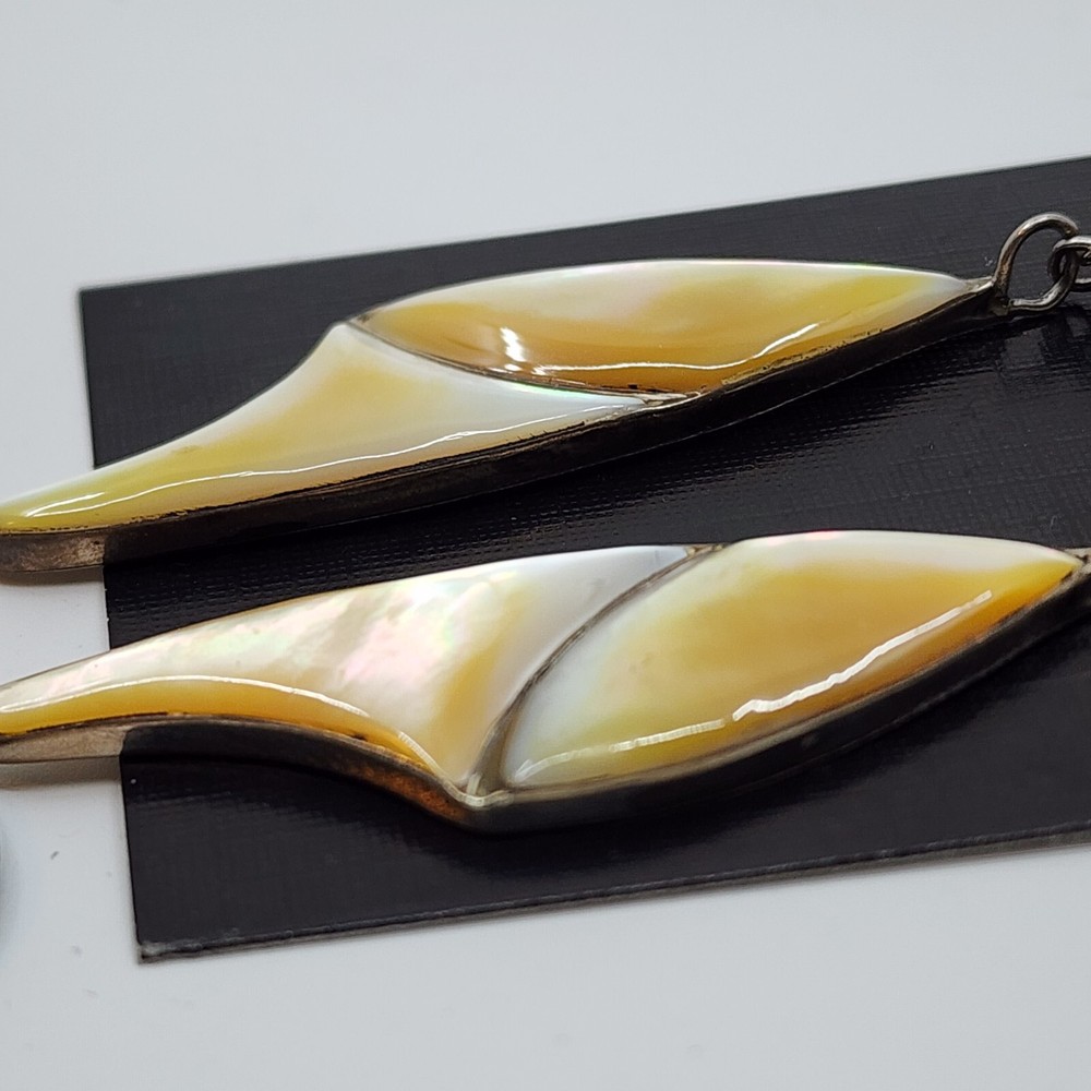 Large Native American Sterling Silver & Shell Inlay Dangle Earrings