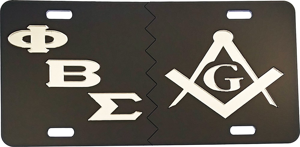 Phi Beta/&Beta; Sigma + Mason Split Mirror License Plate [Black/Silver/Black/...