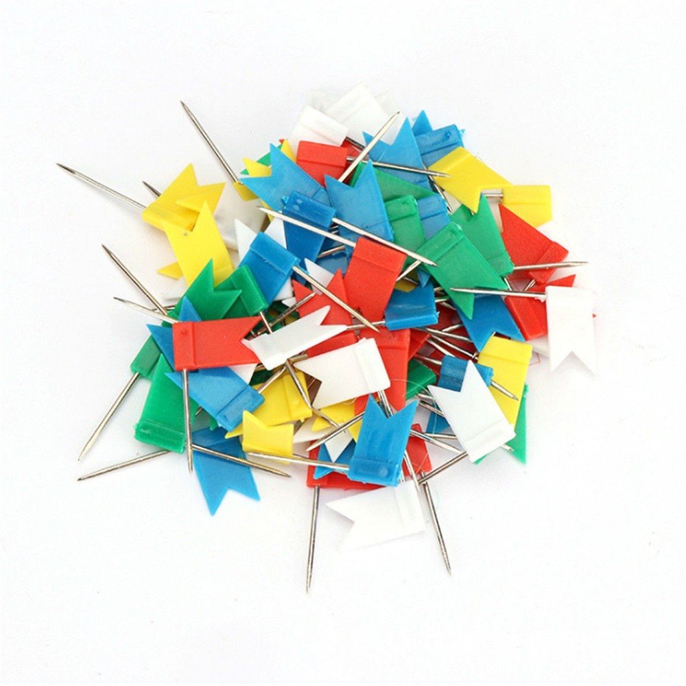 100PCS Flag Marker Shape Map Pins Cork Notice Board Push Assorted Office&Home D
