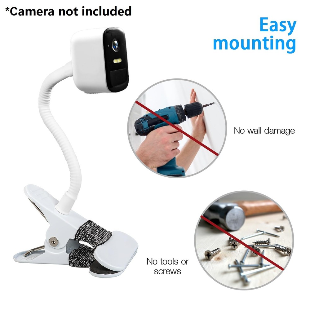 OkeMeeo Adjustable Gooseneck Clamp Mount for eufy Cameras, 1Pack, White