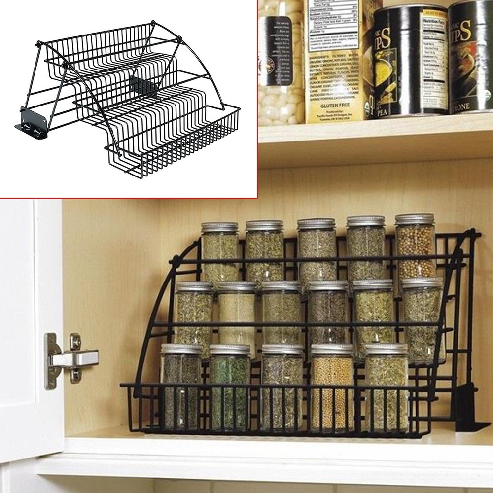3 Tier Pull down Cabinet Spice Rack Organizer,Metal Storage Shelf for Kitchen