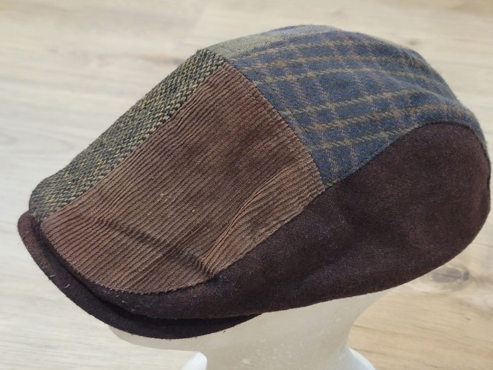 Youth Patchwork Nesboy Cap Fitted Hat Brown Fabrics Lined Interior Classic