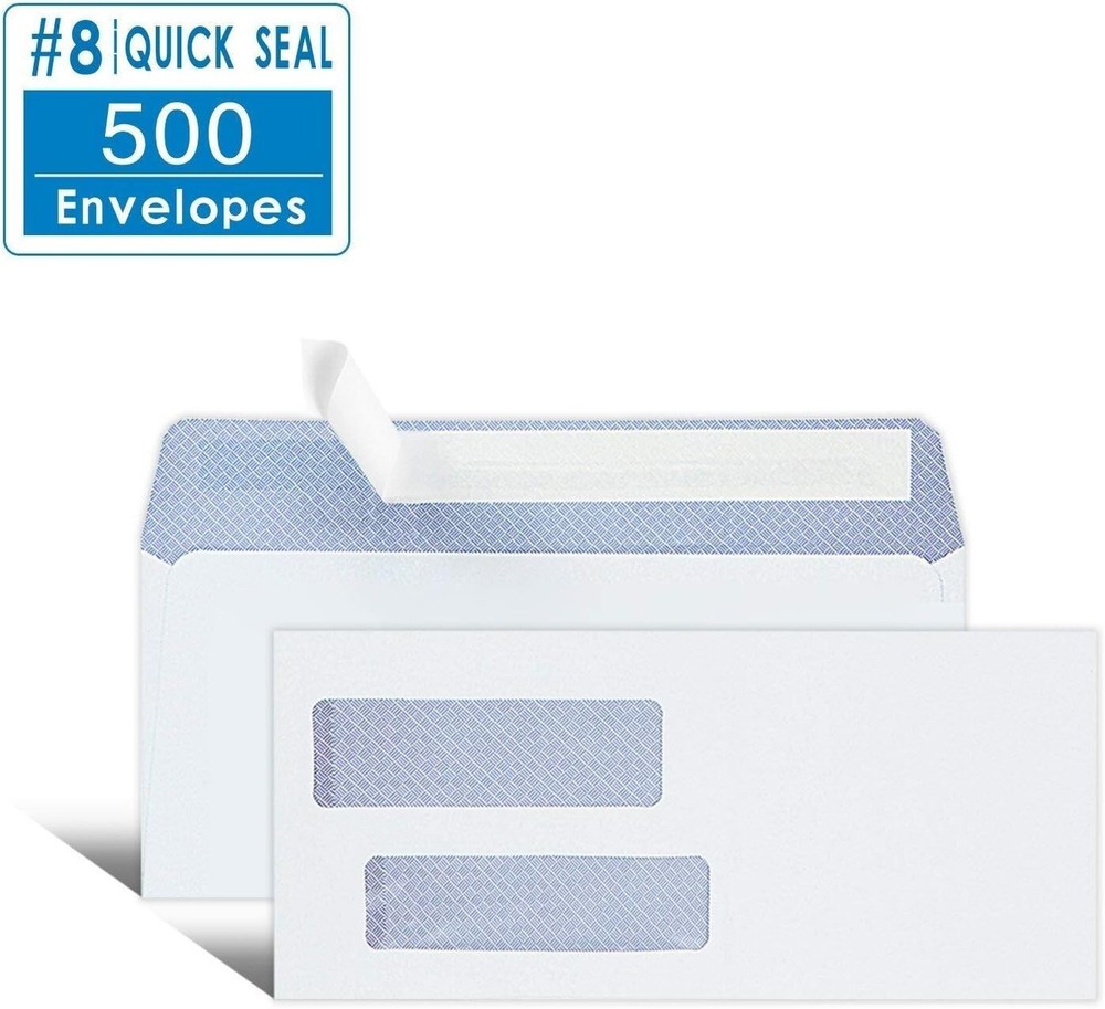 500 Pack Double Window Envelope SELF SEAL Adhesive Tinted Security Envelopes ...