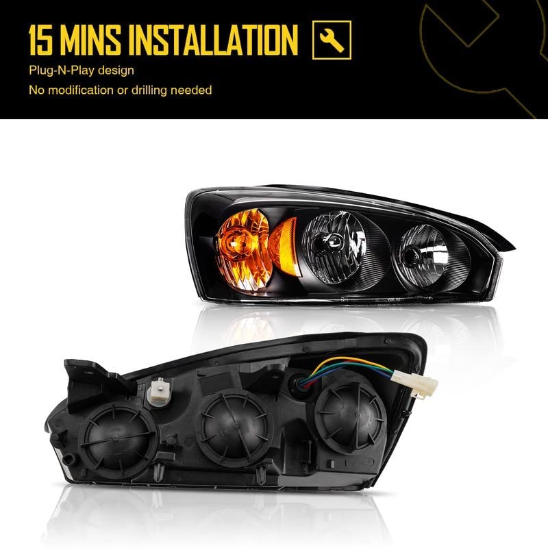Headlights Assembly, Headlight Assembly Black Housing Amber Corner Clear