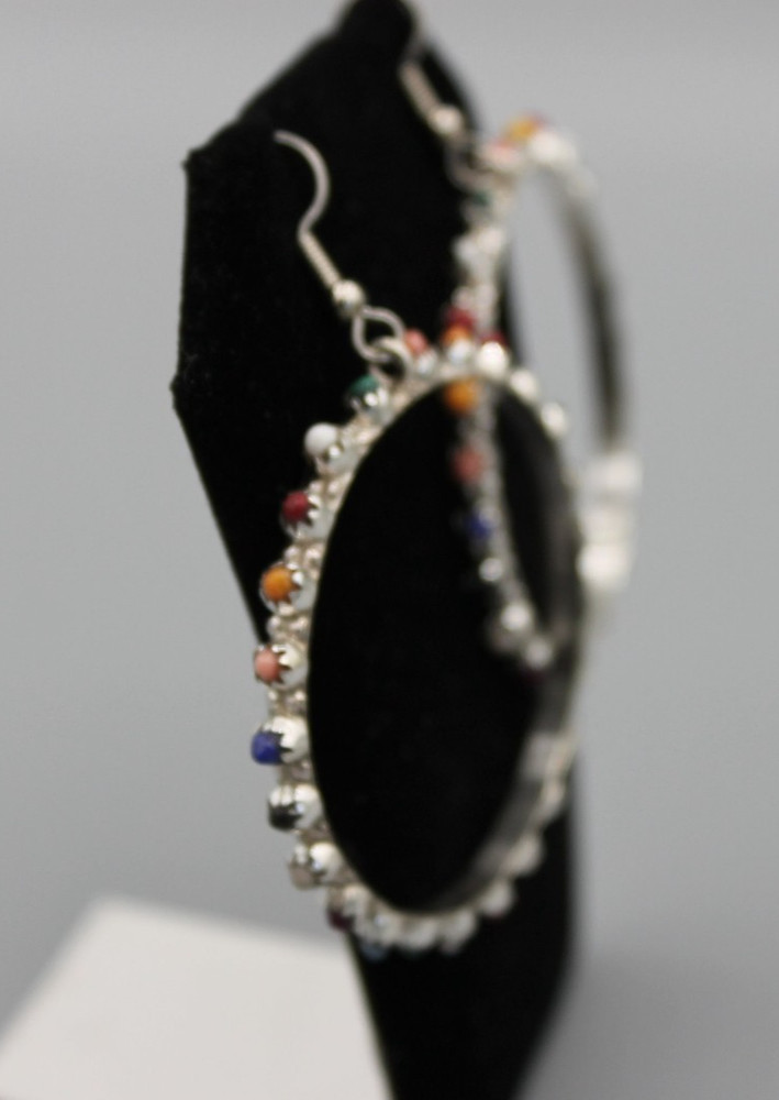 Sterling Silver Multi-Stone Hoop Earrings