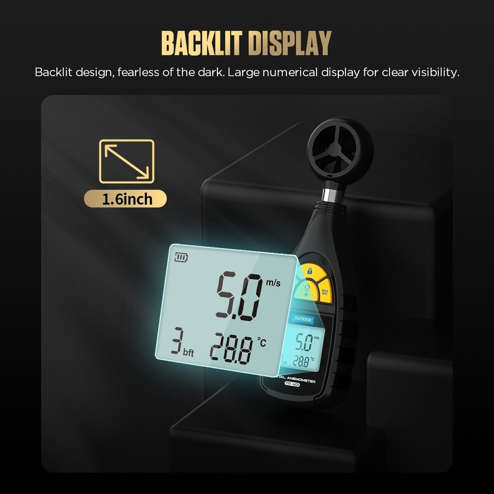 AUTOOL Handheld Digital Anemometer Wind Speed CFM Meter Current Test Wind Chill