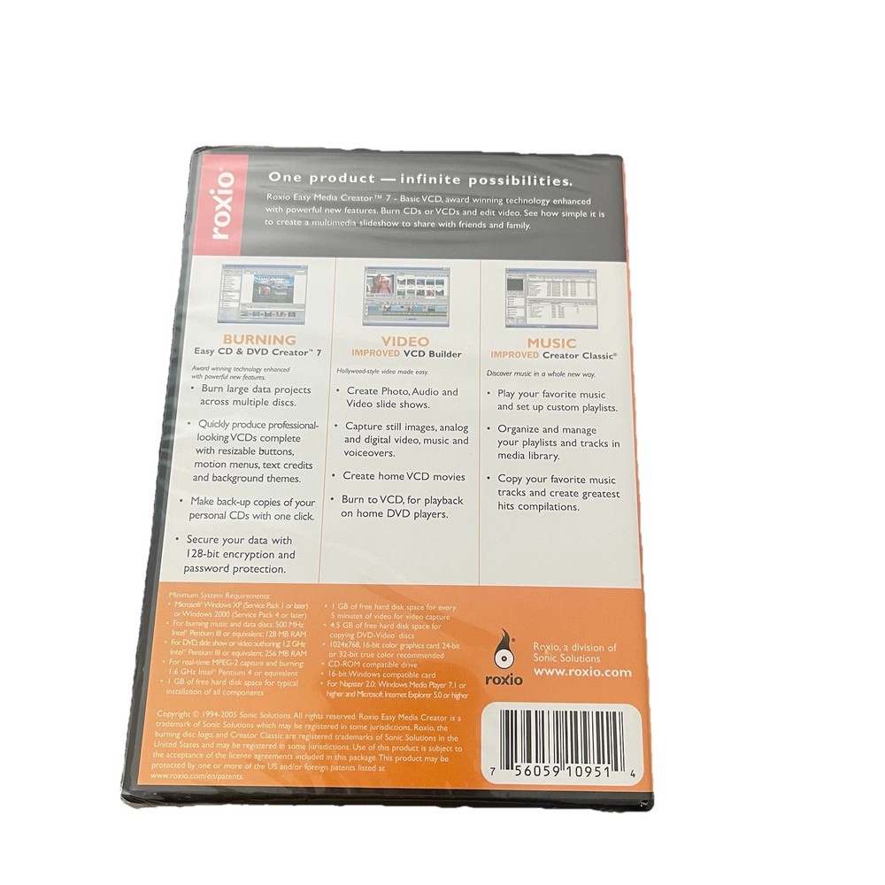 Roxio Easy Media Creator 7 - 2-disk set with CD Key and Guide - NEVER USED