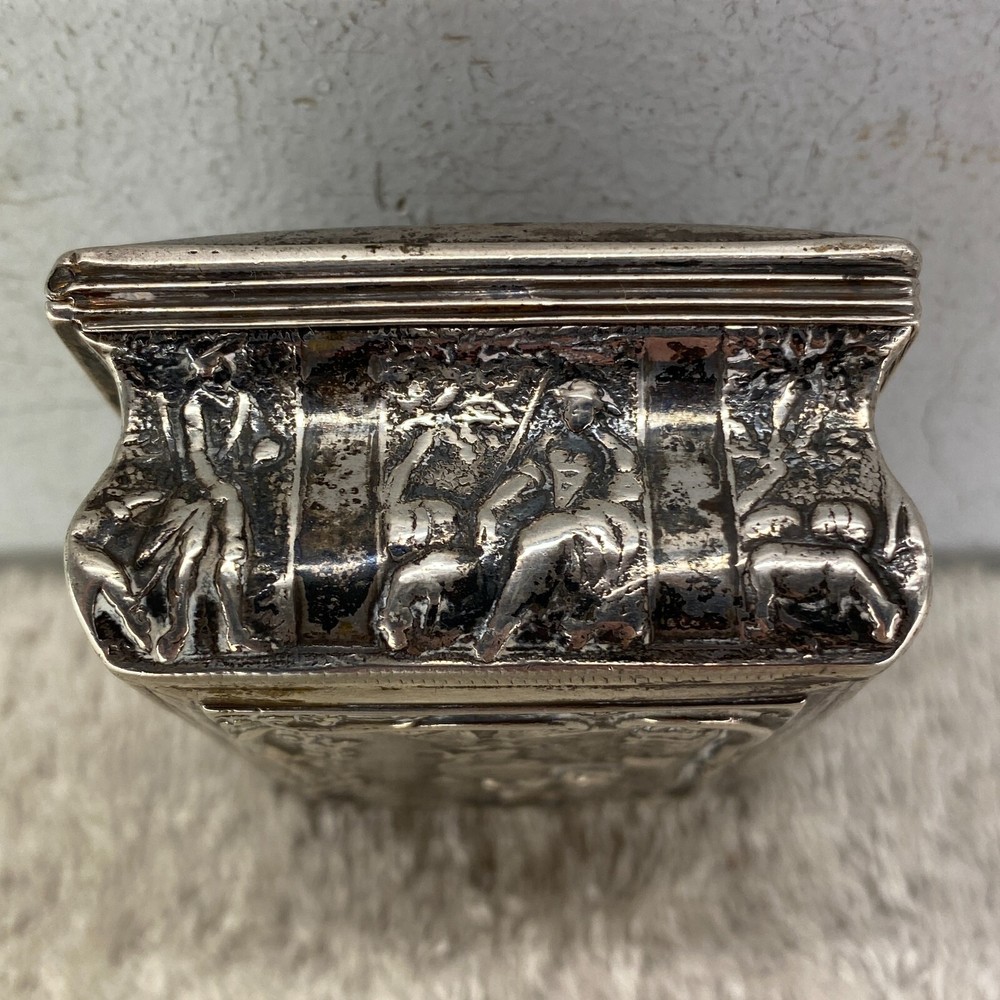 German 19th Century Embossed Farm Scene Solid Silver Table Snuff Box