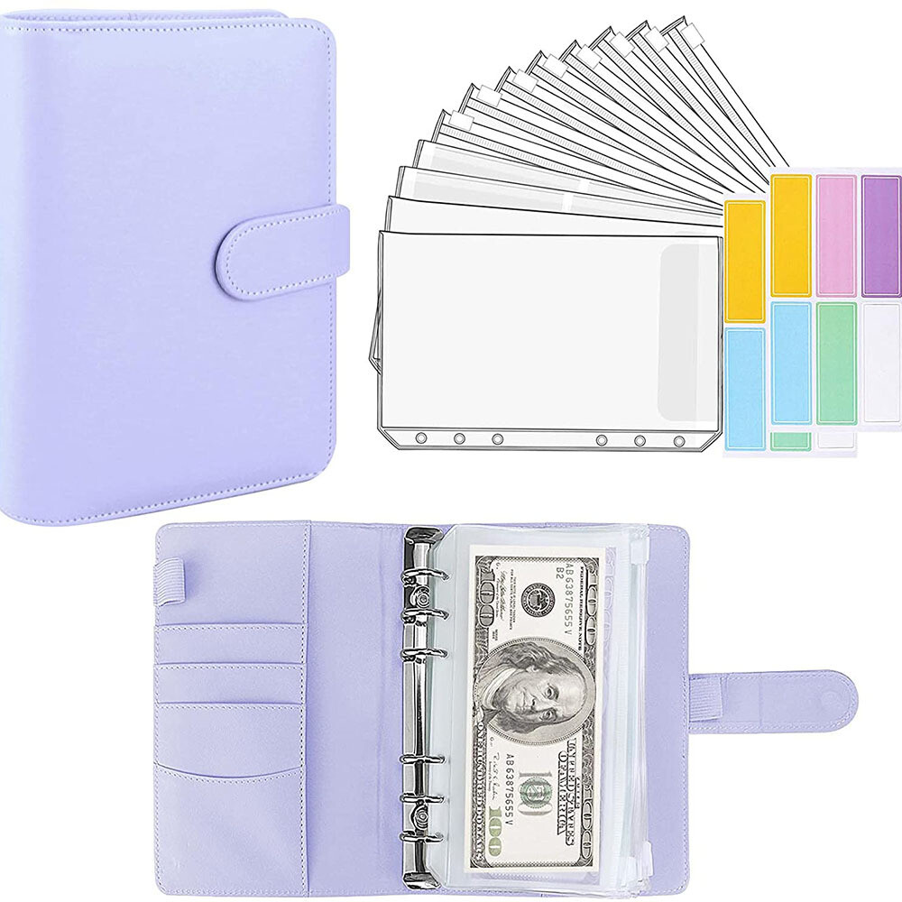 PU Leather Notebook A6 Ring Binder Budget Planner Organizer Cover Pockets Labels