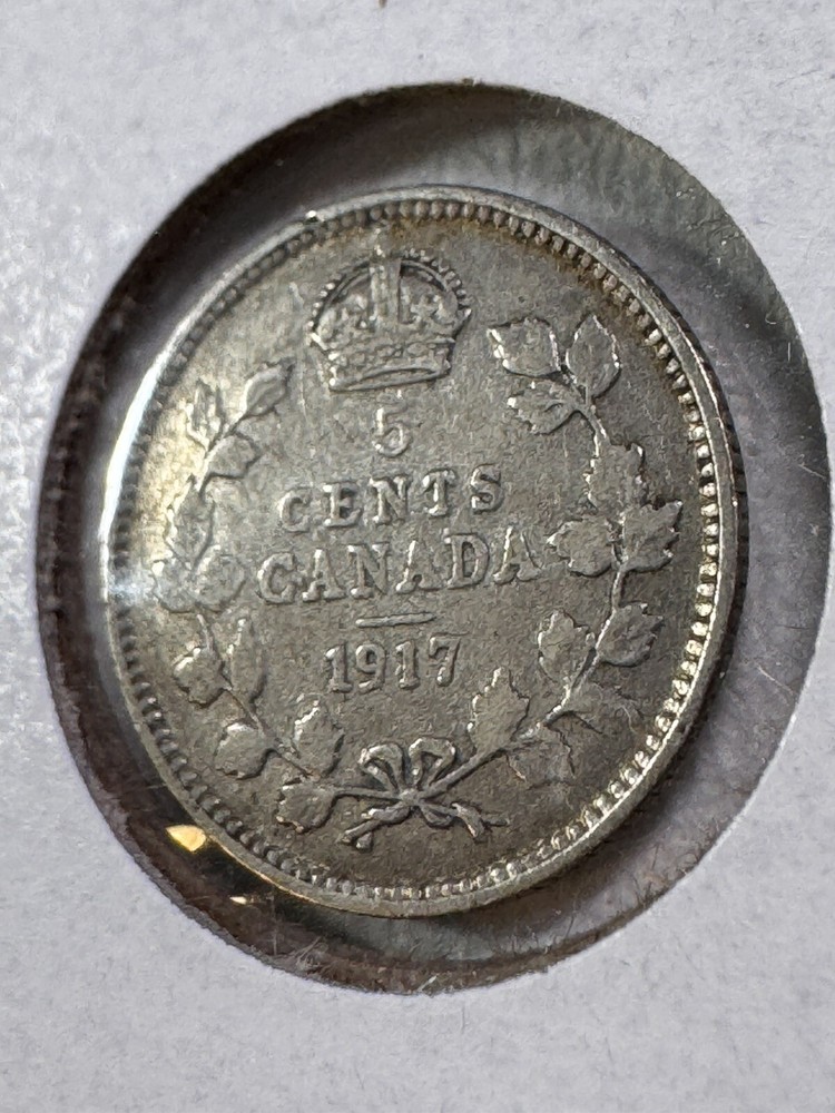 1917 Canada 5 Cents Small Silver Coin Cleaned