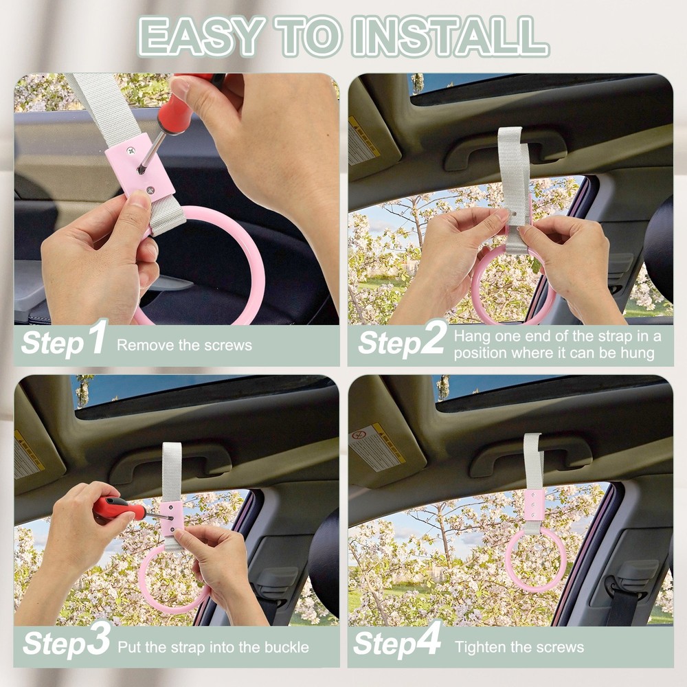 1Pcs Circle Shaped Car Handle Straps for Auto Bus, Black